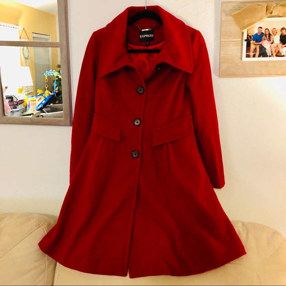 Express poppy red pea coat [EUC] Size S/P